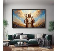 TONGYINLI Cuadros de pastor en lienzo, arte mural, pintura religiosa cristiana, pósteres de Jesús con cordero, decoración del hogar, impresiones inspiradoras (45 x 80 cm/marco interior)