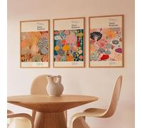 TONGYINLI Cuadros de Yayoi Kusama para pared, láminas abstractas de arte floral, juego de 3 pósteres modernos de lunares para sala de estar, decoración del hogar (70x110cm x 3 / Marco interno)
