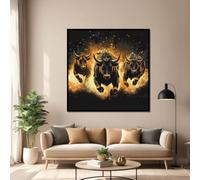 TONGYINLI Impresiones de tres toros al ataque, arte abstracto de pared en lienzo, póster de toro, pintura en lienzo para pared, decoración de oficina y hogar (50 x 50 cm/marco interior)
