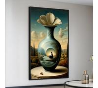 TONGYINLI Jarrón surrealista con flores blancas, lienzo para pared, pósteres e impresiones de paisajes naturales, decoración moderna para el hogar (40 x 70 cm/sin marco)