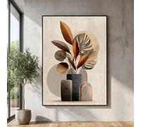 TONGYINLI Lienzo abstracto con motivos botánicos, pintura en tonos tierra, arte geométrico de plantas, lienzo grande para pared, mural para decoración del hogar (60x80cm/marco interno)