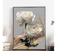 TONGYINLI Lienzo con elegantes rosas blancas, arte mural floral abstracto con remolinos dorados, pósteres botánicos modernos, obra de arte para la decoración del hogar (60x80cm/sin marco)