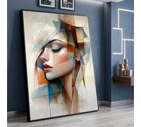 TONGYINLI Lienzo con retrato abstracto de mujer, arte geométrico moderno para rostros, arte mural contemporáneo y colorido, pintura de perfil femenino (70x100cm/marco interno)