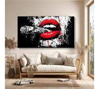 TONGYINLI Lienzo de labios rojos con dinero, pósteres e impresiones de arte pop urbano, pintura gráfica moderna para decoración del hogar (65 x 120 cm/sin marco)
