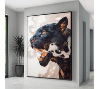 TONGYINLI Lienzo de Pantera Negra Feroz, retrato de un felino rugiente, pósteres e impresiones de animales, decoración moderna de jungla (50 x 75 cm/sin marco)