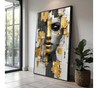 TONGYINLI Lienzo de pared con rostro abstracto moderno, pintura con textura dorada y negra, pósteres e impresiones de retratos modernos, decoración del hogar (30 x 50 cm/marco interior)