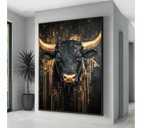 TONGYINLI Lienzo decorativo de un majestuoso toro negro, retrato dorado, decoración rústica moderna para el hogar, pósteres de vida silvestre (60 x 80 cm/marco interior)