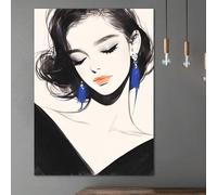 TONGYINLI Mujer elegante con pendientes azules, pintura al óleo abstracta femenina, lienzo, arte de pared, pósteres e impresiones, decoración para sala de estar (30 x 40 cm/sin marco)
