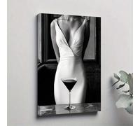 TONGYINLI Mural en lienzo de elegante silueta femenina, pintura de copa de martini, impresión artística fotográfica en blanco y negro, póster decorativo, marco de 50 x 75 cm