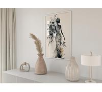 TONGYINLI Pintura al óleo abstracta sobre lienzo con diseño floral, retrato de mujer en acuarela, póster impreso: arte de pared bohemio nórdico, decoración del hogar (30 x 40 cm/marco interior)