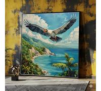 TONGYINLI Pintura de vista costera con aves marinas volando, lienzo de paisaje oceánico, escena de playa, decoración de naturaleza (40 x 40 cm/sin marco)