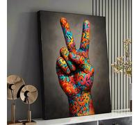 TONGYINLI Pintura en lienzo con el símbolo de la paz de grafiti, decoración de pared de arte callejero urbano, carteles coloridos, impresiones de cultura pop moderna (50 x 75 cm/sin marco)