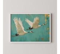 TONGYINLI Póster de grulla japonesa en vuelo: lámina minimalista sobre lienzo, cuadro de arte mural de estilo zen para decoración del hogar (20x30cm/sin marco).