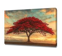 TONGYINLI Pósteres de árbol de la vida rojo, arte de pared, impresiones en lienzo, pintura vintage de árbol de flores, cuadro de pared para decoración de sala de estar y cocina (60 x 90 cm/sin marco)