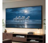 TONGYINLI Pósteres de caballos blancos corriendo en la playa, pintura sobre lienzo de luna llena, arte mural de animales, impresiones en lienzo de paisajes (80x140cm/sin marco)