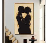 TONGYINLI Pósteres y láminas románticas de parejas besándose con siluetas - Arte minimalista de pared - Pintura al óleo moderna sobre lienzo para dormitorio (30x50cm/Sin marco)