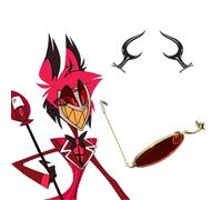Tongyundacheng Hazbin Hotel Cosplay Props Alastor Gafas y Hornos de Diablo Hornos para Disfraces Accesorios Anime Hazbin Hotel Merch Halloween Masquerade Party Props, Gafas y horquilla, 10 cm