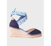 Toni Pons Alpargatas de cuña de mujer de tejido de flores atada al tobillo. Azul marino 37