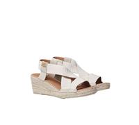 TONI PONS - Sandalia de piel con tiras elásticas,con cuña y plataforma de esparto,suela de goma,planta de gel, para: Mujer color: CRUDO talla:37