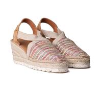 TONI PONS - Sandalia de piel,dedos cubiertos,cuña de esparto 8cm,plataforma 3cm,suela de goma,tira elástica, para: Mujer color: MULTI talla:40