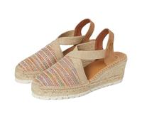 TONI PONS - Sandalia de piel,dedos cubiertos,cuña de esparto 8cm,plataforma 3cm,suela de goma,tira elástica, para: Mujer color: MULTI talla:38
