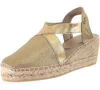 TONI PONS - Sandalia de piel,dedos cubiertos,de tela,cuña de esparto y plataforma,suela de goma,tira elástica, para: Mujer color: PLATINO talla:37