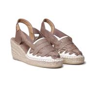 TONI PONS - Sandalia de piel,dedos cubiertos,tela,cuña de esparto y plataforma,suela de goma,tira elástica, para: Mujer color: TAUPE talla:38