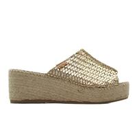 TONI PONS - Zueco con cuña y plataforma de esparto,alpargata,espadril,dedos fuera,de piel,yute,sencilla,casual, para: Mujer color: PLATINO talla:37