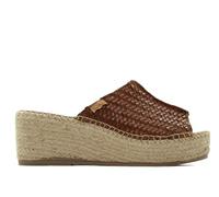 TONI PONS - Zueco con cuña y plataforma de esparto,espadril,dedos fuera,de piel,yute,sencilla,casual, para: Mujer color: CUERO talla:39