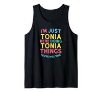 Tonia está aquí Haciendo Cosas graciosas con el Nombre de Tonia Camiseta sin Mangas
