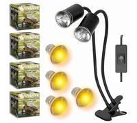 Tonia Kit de 4 Bombillas UVA/UVB + Portalámparas doble de pinza para Reptiles - 2x25W + 2x50W - Luz Solar de Espectro Completo para Terrarios, Tortugas, Camaleones - 360º