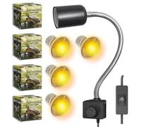 Tonia Kit de 4 Bombillas UVA/UVB + Portalámparas para Reptiles - 2x25W + 2x50W - Luz Solar de Espectro Completo para Terrarios, Tortugas, Camaleones - 360º