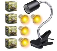 Tonia Kit de 4 Bombillas UVA/UVB + Portalámparas pinza para Reptiles - 2x25W + 2x50W - Luz Solar de Espectro Completo para Terrarios, Tortugas, Camaleones - 360º