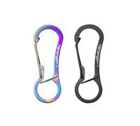TONIFE 2 Pcs Mini Mosquetón Bloqueo, Llavero con Gancho de Resorte para Mochila, Exteriores, Viajes (MT2803 Titanio Negro+Titanio Arco Iris)