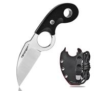 TONIFE Crescent Cuchillo de Cuello Cuchillo al Aire Libre de Hoja Fija 8Cr14MoV Acero con Funda de Cordón y el Clip de Full Tang Cuchillo de Supervivencia (Negro+Satén)