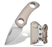 TONIFE Cuchillo de Hoja Fija 4,7cm,Mini Cuchillo de Caza Cuchillo de Cuello con Funda Kydex y Acollador,Portátil Cuchillo EDC Fijo para Outdoor Supervivencia y Camping(arena cálida)