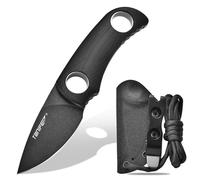 TONIFE Cuchillo de Hoja Fija 4,7cm, Mini Cuchillo de Cuello con Funda de Kydex y Cordón, Cuchillo Fijo Portátil EDC para Supervivencia al Aire Libre (Negro+Óxido negro y luego Stonewash)