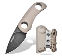 TONIFE Cuchillo de Hoja Fija 4,7cm, Mini Cuchillo de Cuello con Funda de Kydex y Cordón, Cuchillo Fijo Portátil EDC para Supervivencia al Aire Libre (Arena Cálida+Óxido negro y luego Stonewash)