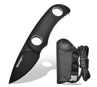 TONIFE Cuchillo de Hoja Fija 4,7cm, Mini Cuchillo de Cuello con Funda de Kydex y Cordón, Cuchillo Fijo Portátil EDC para Supervivencia al Aire Libre (Negro+Negro Titanio)