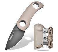 TONIFE Cuchillo de Hoja Fija 4,7cm, Mini Cuchillo de Cuello con Funda de Kydex y Cordón, Cuchillo Fijo Portátil EDC para Supervivencia al Aire Libre (Arena Cálida+Gary Titanio)