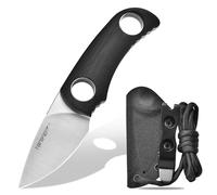 TONIFE Cuchillo de Hoja Fija 4,7cm, Mini de Caza y Cuello Con Funda Kydex y Acollador, Portátil EDC Fijo Para Outdoor Supervivencia y Camping (Negro)