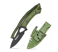 TONIFE Explorer Cuchillo de Hoja Fija 8Cr14MoV Multifuncional de Supervivencia, Mango de Fibra de Vidrio Reforzada Con Nylon para EDC (Verde+Negro Titanio)