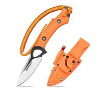 TONIFE Explorer Cuchillo de Hoja Fija con Funda 8Cr14MoV Blade Cuchillo de Supervivencia,Fibra de Vidrio Reforzada con Mango de Nylon para EDC Cuchillo(Naranja+Negro Titanio y Satén) (HKT4021)