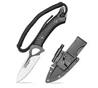 TONIFE Explorer Cuchillo de Hoja Fija con Funda 8Cr14MoV Blade Cuchillo Multifuncional de Supervivencia, Fibra de Vidrio Reforzada con Mango de Nylon para EDC Cuchillo(Negro+Negro Titanio y Satén)