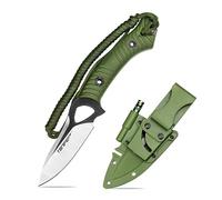 TONIFE Explorer Cuchillo de Hoja Fija con Funda 8Cr14MoV Blade Cuchillo Multifuncional de Supervivencia, Fibra de Vidrio Reforzada con Mango de Nylon para EDC Cuchillo(Verde+Negro Titanio y Satén)