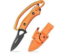 TONIFE Explorer Cuchillo de Hoja Fija con Funda 8Cr14MoV Blade Cuchillo Multifuncional de Supervivencia, Fibra de Vidrio Reforzada con Mango de Nylon para EDC Cuchillo(Naranja+Negro Titanio)