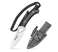 TONIFE Explorer Cuchillo de Hoja Fija con Funda 8Cr14MoV Blade Cuchillo Multifuncional de Supervivencia, Fibra de Vidrio Reforzada con Mango de Nylon para EDC Cuchillo(Negro+Satén)