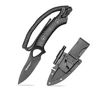 TONIFE Explorer - Cuchillo de hoja fija con funda de plástico 8Cr14MoV, cuchillo de supervivencia, mango de nailon reforzado con fibra de vidrio para acampar al aire libre EDC (negro + titanio negro)