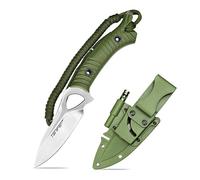 TONIFE Explorer Cuchillo de Hoja Fija con Funda 8Cr14MoV Blade Cuchillo Multifuncional de Supervivencia, Fibra de Vidrio Reforzada con Mango de Nylon para EDC Cuchillo(Verde+Satén)