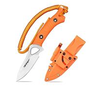 TONIFE Explorer - Cuchillo de hoja fija con funda de plástico 8Cr14MoV, cuchillo de supervivencia, mango de nailon reforzado con fibra de vidrio para acampar al aire libre EDC (naranja + satinado)